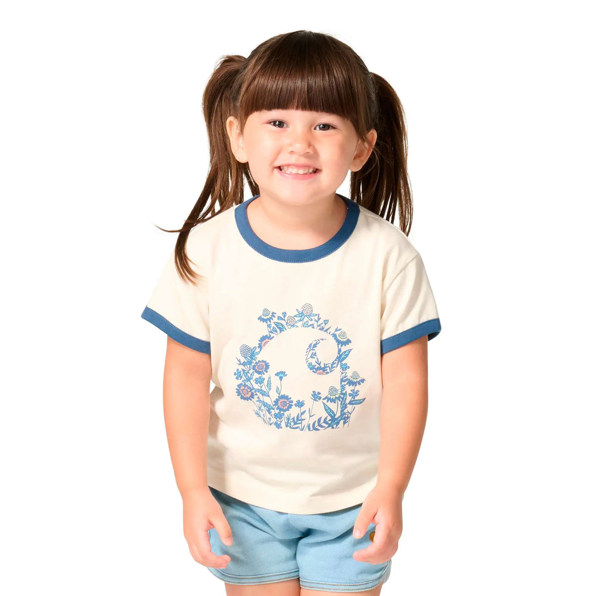 Girls' Short Sleeve Floral "C" Ringer T-Shirt (Child/Toddler/Youth)